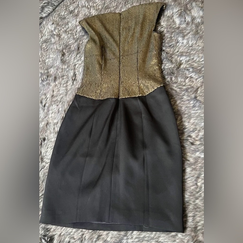 Ted Baker Gold and Black Strapless Dress